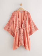 Apricot Orange Crochet Trim Tie Waist Cover-Up - Image 1 of 3