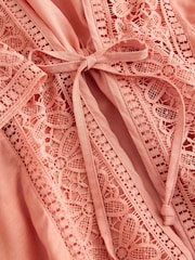 Apricot Orange Crochet Trim Tie Waist Cover-Up - Image 2 of 3