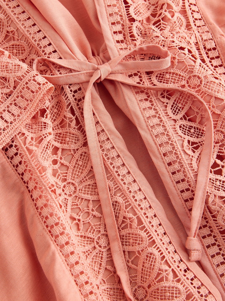 Apricot Orange Crochet Trim Tie Waist Cover-Up - Image 2 of 3