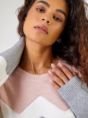 Roman Pink Colourblock Zig Zag Knit Jumper - Image 2 of 7