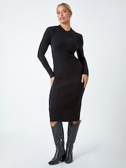 Roman Black Cable Knit Midi Jumper Dress - Image 2 of 5