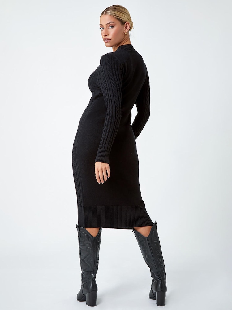 Buy Roman Black Cable Knit Midi Jumper Dress from Next Italy