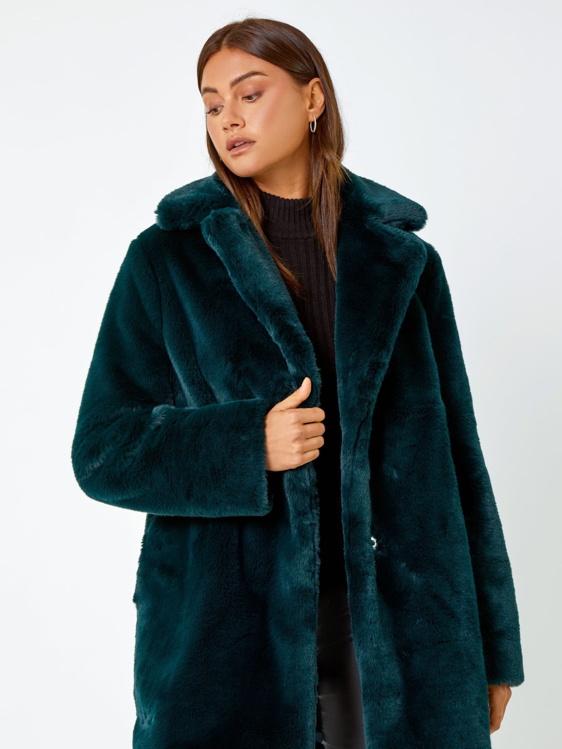 Buy Roman Green Faux Fur Longline Coat from Next Romania