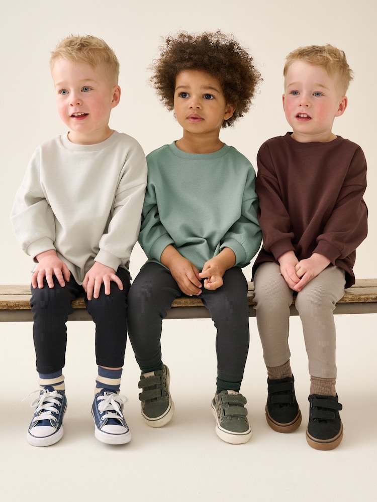 Brown/Green/Off-white Crew Top and Legging Set 3 Pack (3mths-7yrs) - Image 1 of 4 Brown/Green/Off-white Crew Top and Legging Set 3 Pack (3mths-7yrs) - Image 1 of 4