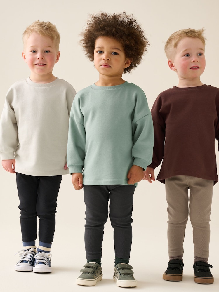 Brown/Green/Off-white Crew Top and Legging Set 3 Pack (3mths-7yrs) - Image 2 of 4 Brown/Green/Off-white Crew Top and Legging Set 3 Pack (3mths-7yrs) - Image 2 of 4