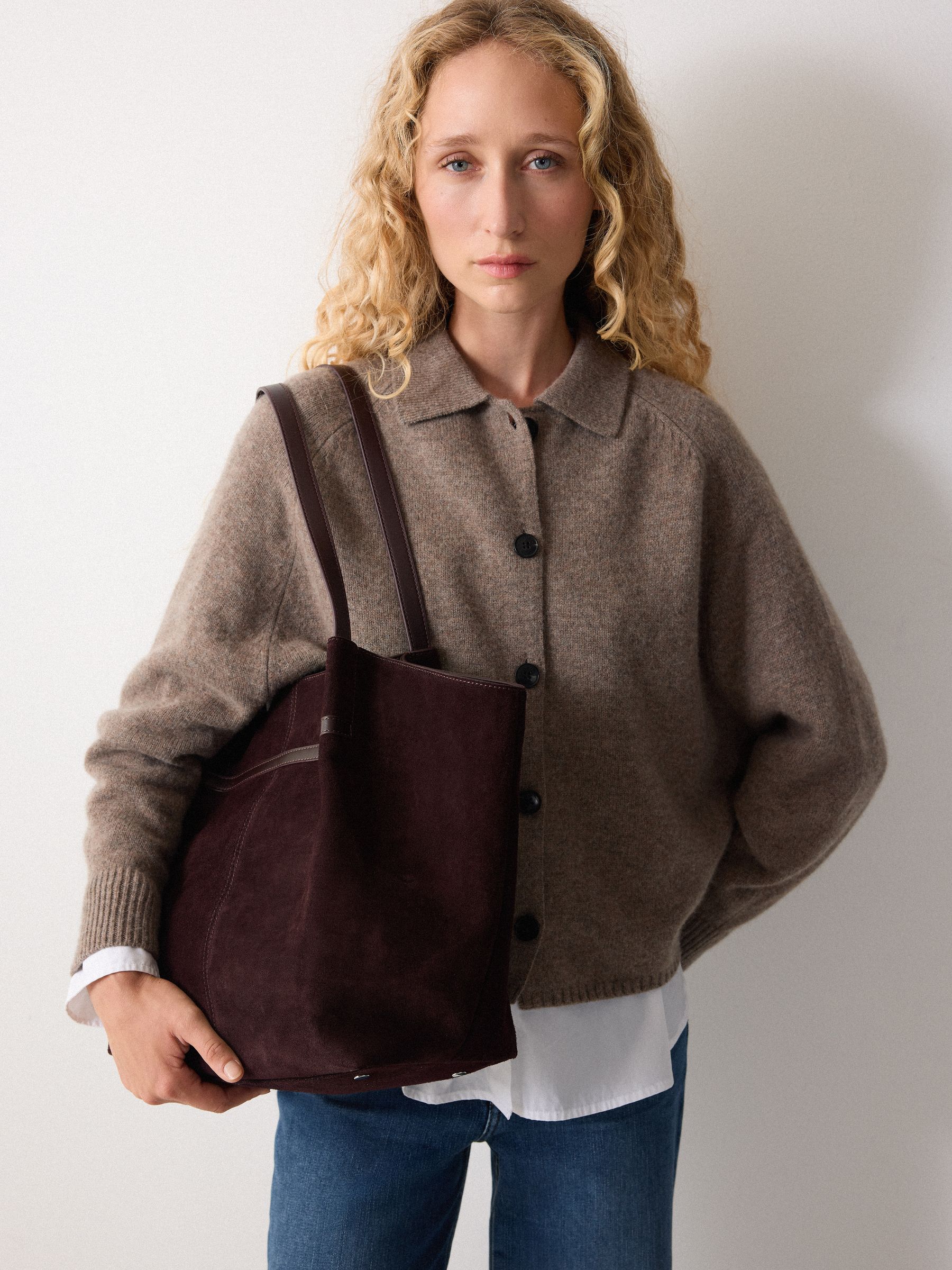 Buy Jigsaw Brown Shopper Suede Tote Bag from Next USA