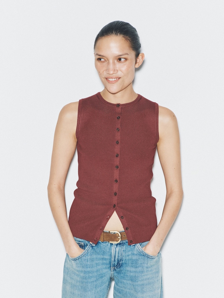 The Set 3 Pack Knitted Crew Neck Waistcoats Black/Chocolate Brown/Brick Red - Image 1 of 6