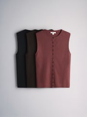 The Set 3 Pack Knitted Crew Neck Waistcoats Black/Chocolate Brown/Brick Red - Image 2 of 6