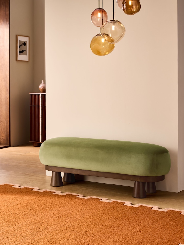 MADE.COM Fern Green Velvet Talvi Bench - Image 1 of 3 MADE.COM Fern Green Velvet Talvi Bench - Image 1 of 3