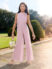 Lipsy Mauve Pink Pleated 3D Corsage Occasion Jumpsuit (5-16yrs) - Image 1 of 4