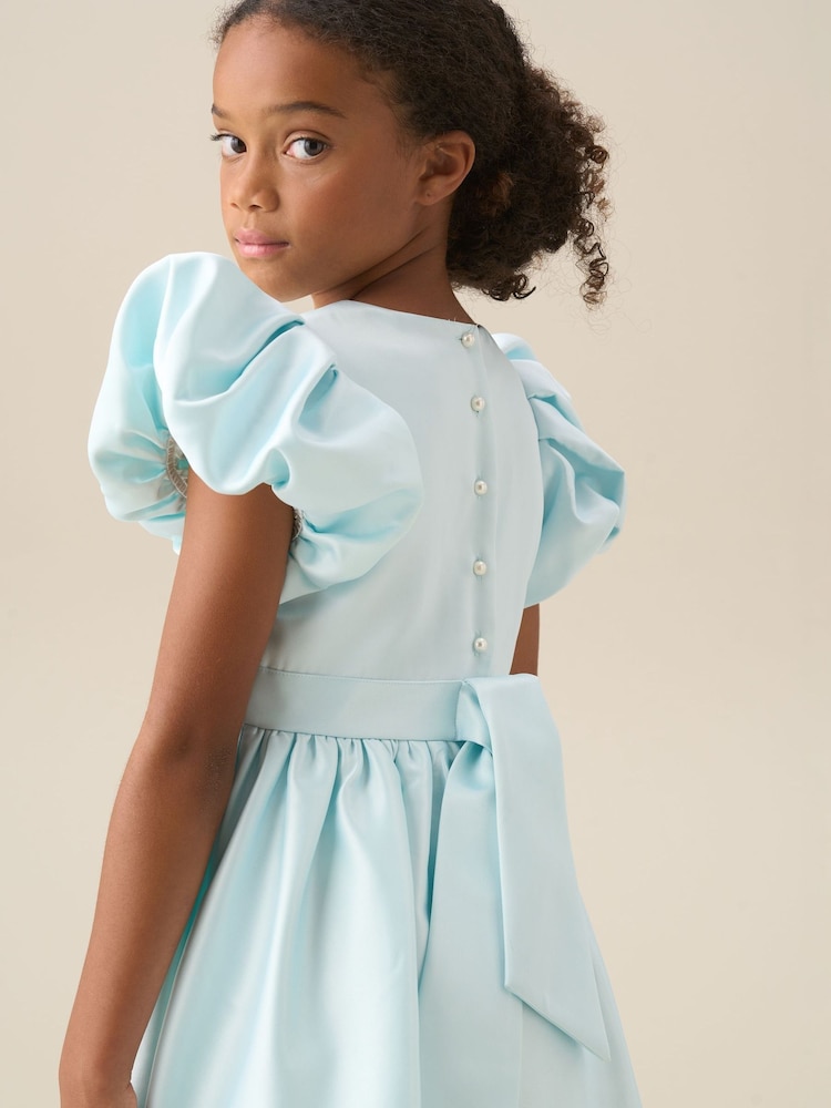 Angel & Rocket Blue Bluebell Structured Puff Sleeve Dress - Image 2 of 8 Angel & Rocket Blue Bluebell Structured Puff Sleeve Dress - Image 2 of 8