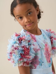 Angel & Rocket Blue Florence Blush Ruffle Sleeve Mesh Dress - Image 4 of 8