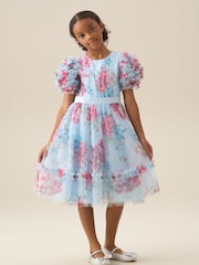 Blå - Angel & Rocket Florence Blush-kjole med rysjermer i netting - Bilde 5 av 8