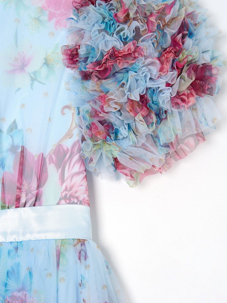 Angel & Rocket Blue Florence Blush Ruffle Sleeve Mesh Dress - Image 6 of 6