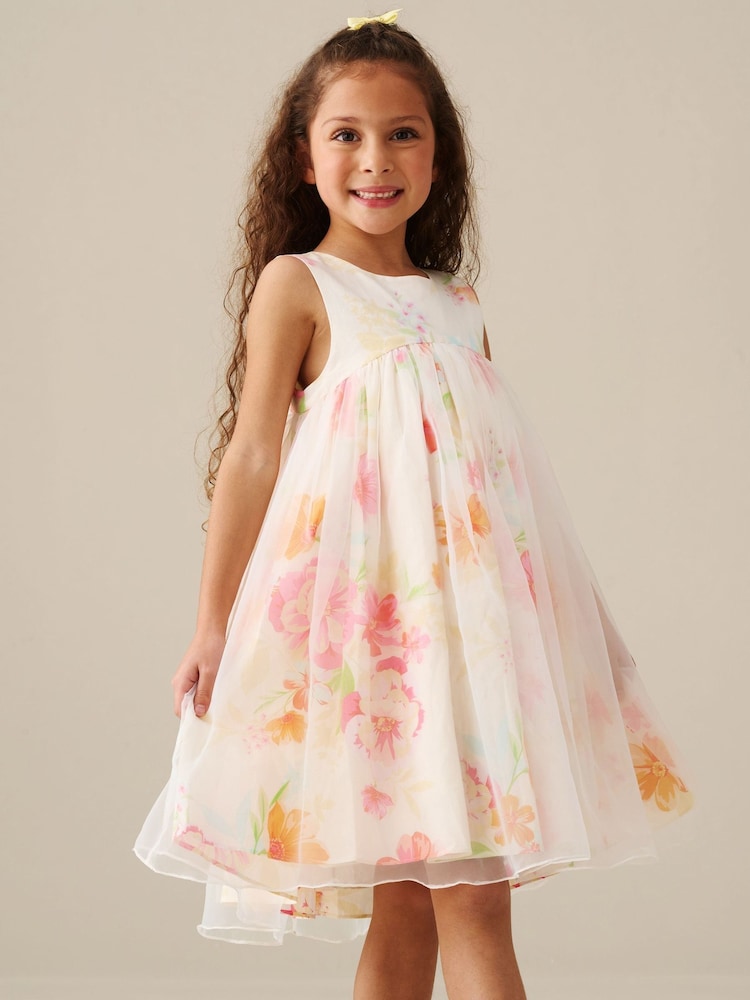 Angel & Rocket Cream April Organza Overlay Print Dress - Image 1 of 7 Angel & Rocket Cream April Organza Overlay Print Dress - Image 1 of 7
