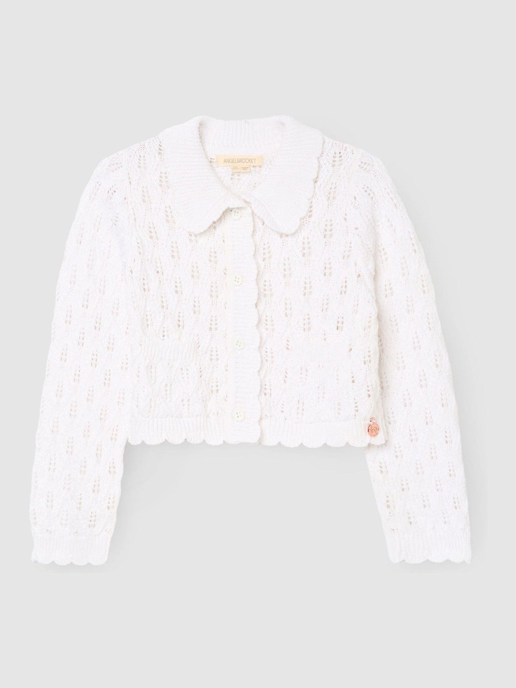 Buy Angel & Rocket White Jessica Collar Crochet Knit Cardigan from
