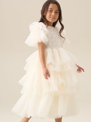 Angel & Rocket Tiffany Elfenbensfarget Perlebesatt Lagdelt Tyllkjole - Bilde 3 av 7