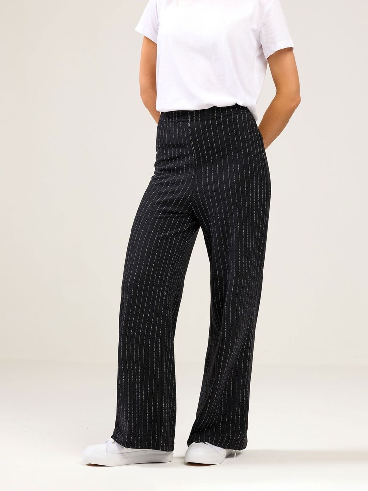 M&Co Black Petite Pinstripe Wide Leg Trousers - Image 2 of 5 M&Co Black Petite Pinstripe Wide Leg Trousers - Image 2 of 5