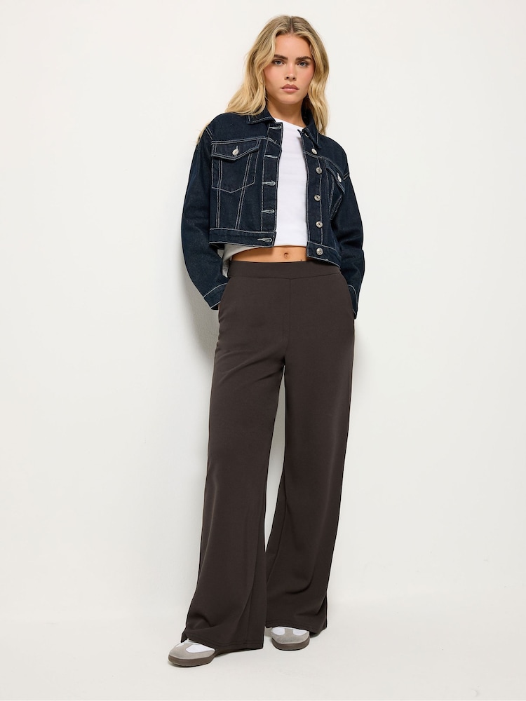 PixieGirl Petite Brown Scuba Crepe Wide Leg Trousers - Image 1 of 4 PixieGirl Petite Brown Scuba Crepe Wide Leg Trousers - Image 1 of 4
