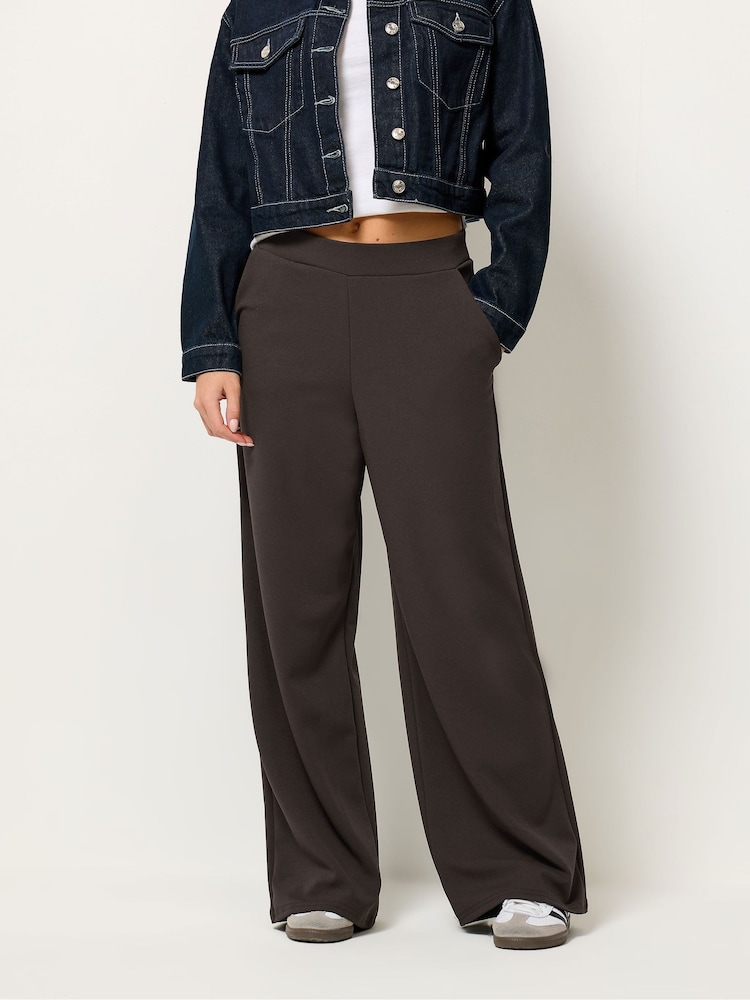 PixieGirl Petite Brown Scuba Crepe Wide Leg Trousers - Image 2 of 4 PixieGirl Petite Brown Scuba Crepe Wide Leg Trousers - Image 2 of 4