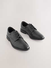 Black Wide Fit (G) School Leather Plain Front  Lace-Up Shoes - Image 1 of 8