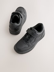 Black Wide Fit (G) Leather Touch Fastening Elastic Lace School Shoes - Image 1 of 5