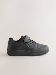 Black Wide Fit (G) Leather Touch Fastening Elastic Lace School Shoes - Image 2 of 5