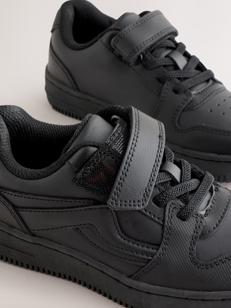 Black Wide Fit (G) Leather Touch Fastening Elastic Lace School Shoes - Image 5 of 5