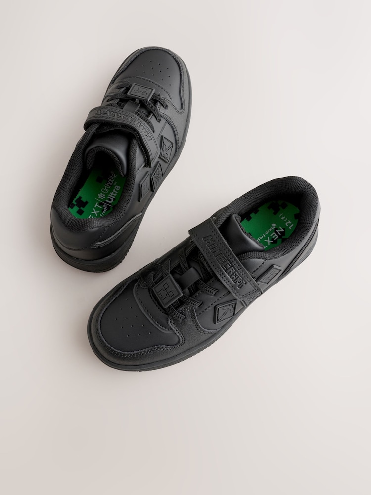 Black Wide Fit (G) Minecraft Touch Fastening Elastic Lace School Shoes - Image 6 of 6