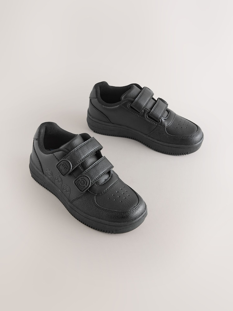 Black Standard Fit (F) Minions Two Strap Touch Fasten School Shoes - Image 1 of 7