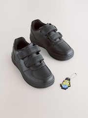Black Standard Fit (F) Minions Two Strap Touch Fasten School Shoes - Image 2 of 7