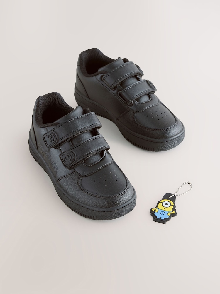 Black Standard Fit (F) Minions Two Strap Touch Fasten School Shoes - Image 2 of 7