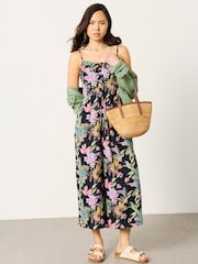 FatFace Salma Black Tropical Jumpsuit - Image 1 of 8