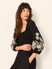 FatFace Adele Black Petite Embroidered Jumpsuit - Image 4 of 7