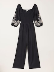 FatFace Adele Black Petite Embroidered Jumpsuit - Image 6 of 7