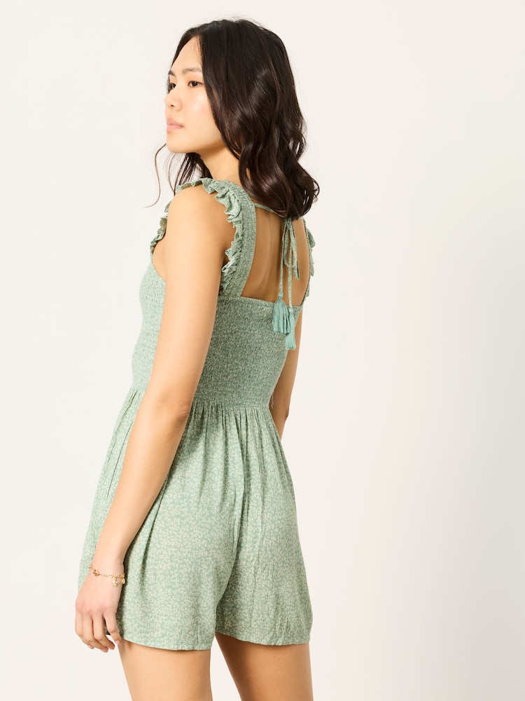 FatFace Green Coral Texture Petite Petite Cheska Playsuit - Image 2 of 6