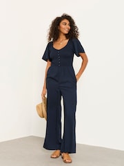 FatFace Gabby Navy Petite Jumpsuit - Image 1 of 7