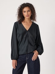 Hush Black Grace Satin Long Sleeve Top - Image 1 of 4