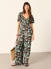 FatFace Gabby Chocolate Brown Batik Petite Jumpsuit - Image 3 of 6