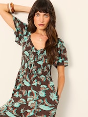 FatFace Gabby Chocolate Brown Batik Petite Jumpsuit - Image 4 of 6