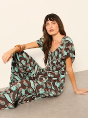 FatFace Gabby Chocolate Brown Batik Petite Jumpsuit - Image 5 of 6