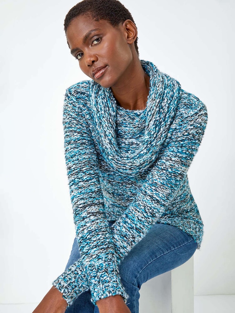 Roman Blue Cowl Neck Tape Yarn Jumper - Image 1 of 5 Roman Blue Cowl Neck Tape Yarn Jumper - Image 1 of 5