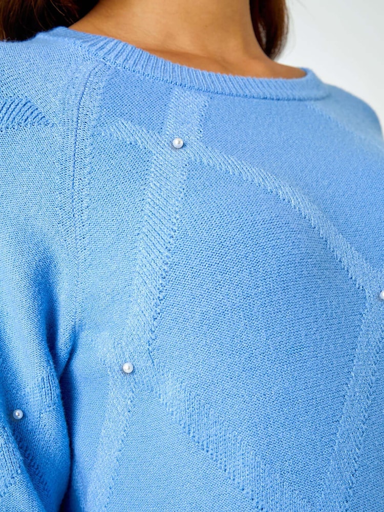 Roman Blue Pearl Embellished Jumper Dress - Image 5 of 5 Roman Blue Pearl Embellished Jumper Dress - Image 5 of 5