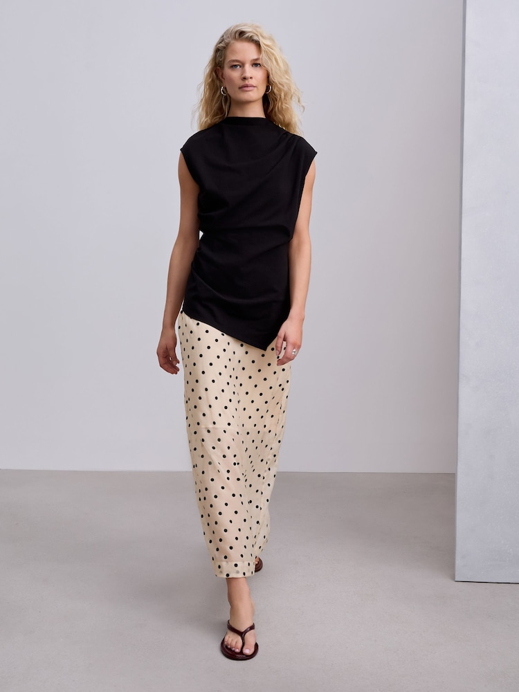 أسود/أبيض منقط بولكا - فستان متوسط الطول بتنورة شفافة 2 في 1 - صورة 1 من 9