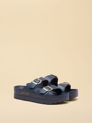 Joules Navy Chunky Platform Sunseeker Double Buckle Sliders - Image 1 of 6