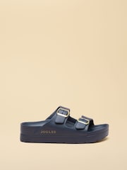Joules Navy Chunky Platform Sunseeker Double Buckle Sliders - Image 2 of 6