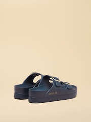 Joules Navy Chunky Platform Sunseeker Double Buckle Sliders - Image 3 of 6