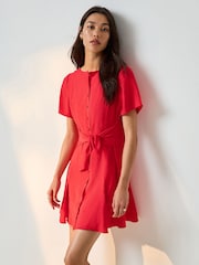 红色 - 领带腰围迷你连衣裙 - 图片3 / 8