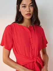 红色 - 领带腰围迷你连衣裙 - 图片5 / 8