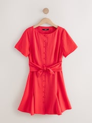 红色 - 领带腰围迷你连衣裙 - 图片6 / 8